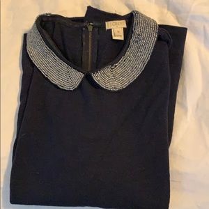Old J crew navy sweater sign silver beaded collar